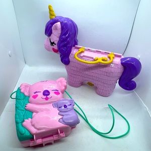 2020 Polly Pocket Koala & Pocket Unicorn Party play set. Missing some pieces
